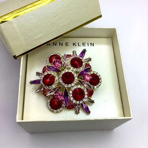 Anne Klein Jewelry - Anne Klein Gold Brooch with Ruby and Purple Accents